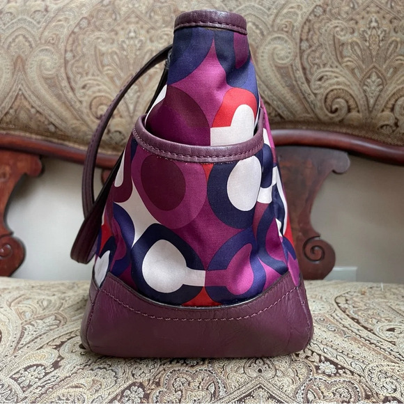 Coach F26843 Multicolor OP Art Sateen Signature Scarf Print Park Carrie Handbag - Picture 10 of 14